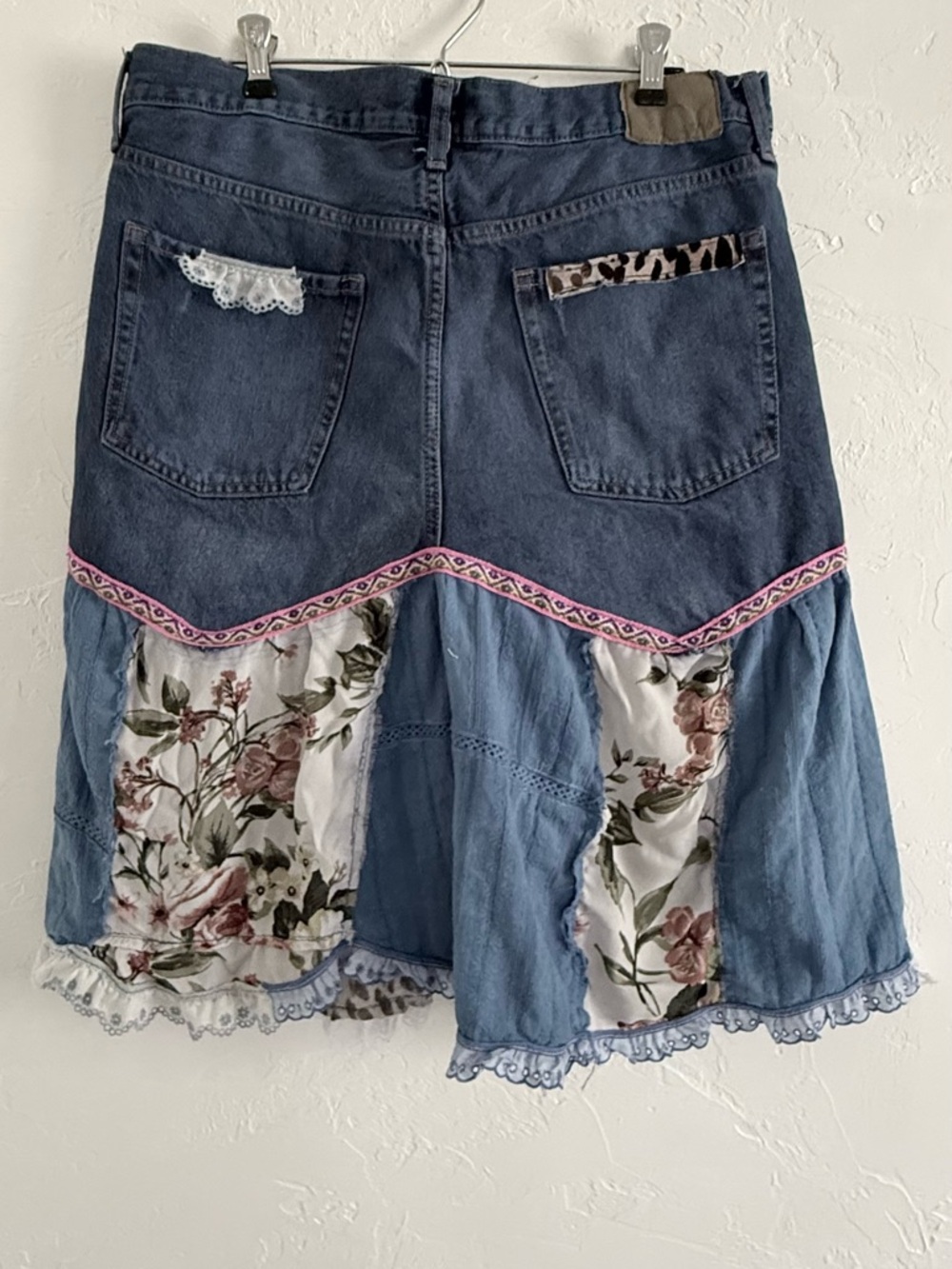 Handmade Upcycled Mixed Media Denim Boho Skirt Large - Picture 4 of 11